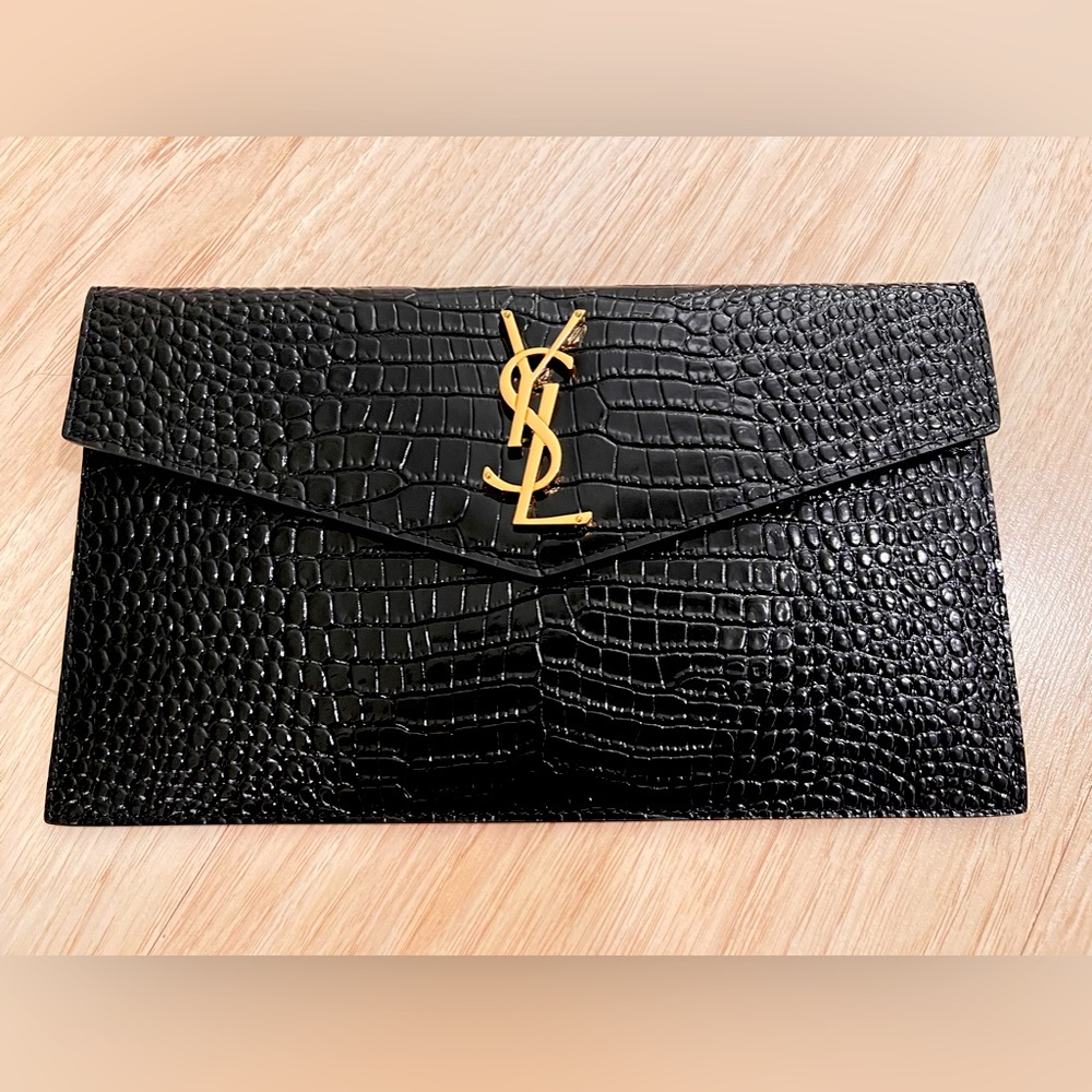 YSL Saint Laurent uptown clutch crocodile embossed. New never used.With box.